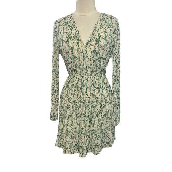Mango Mini Dress Womens Medium Green Cream New WOT Floral Long Sleeve - Picture 2 of 9